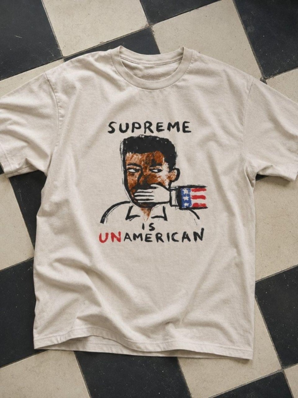 Supreme Beige Graphic Short Sleeve Crewneck T-Shirt